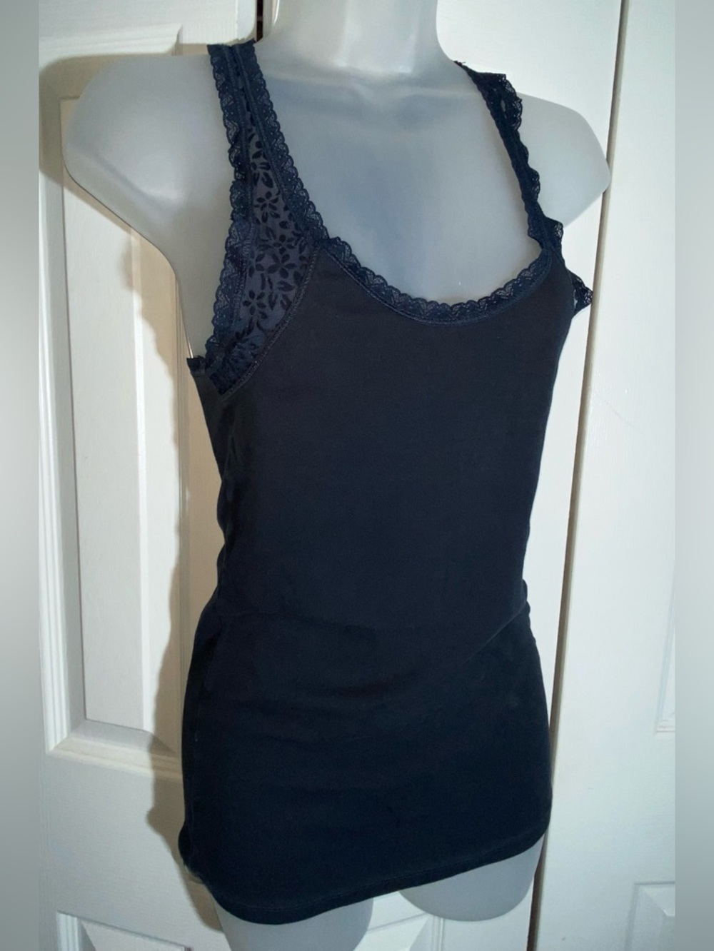 Hollister Top Womens L Blue Lace Trim Feminine Racerback Bella Swan Y2K   AA19